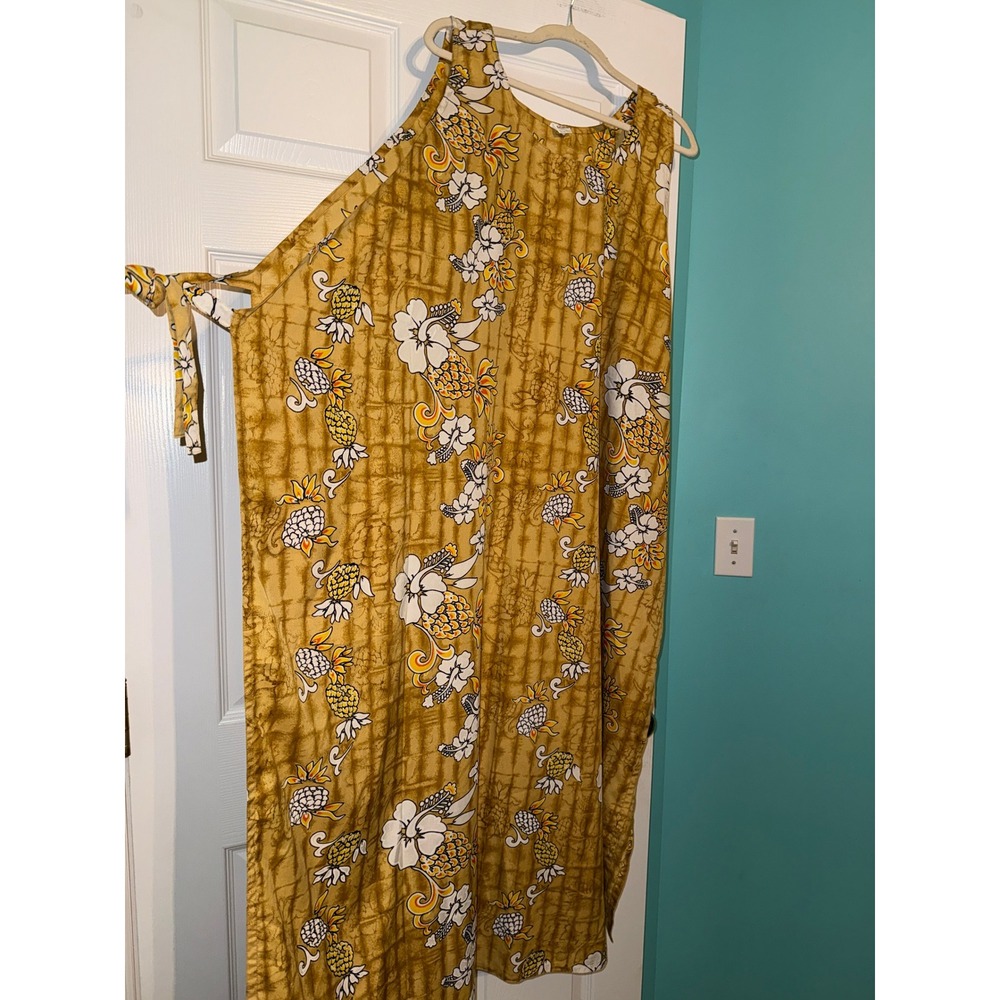 Rima Tropical Pineapple Hibiscus Wrap Maxi Dress Yellow Brown One Size OS